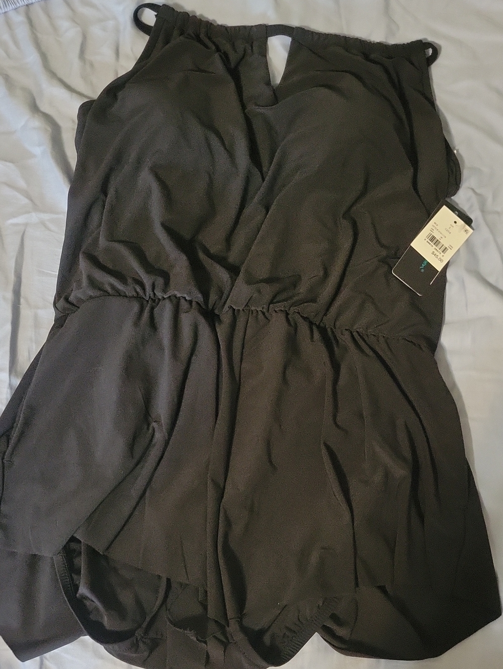 Aqua Green Black One-Piece Swimsuit with Keyhole Neck